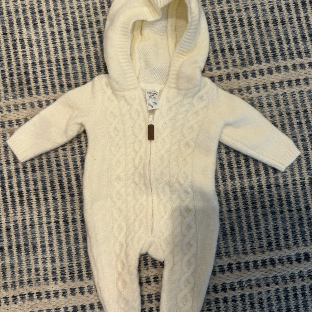 Carter’s Cream One Piece Footie with Hood and Full Length Zipper